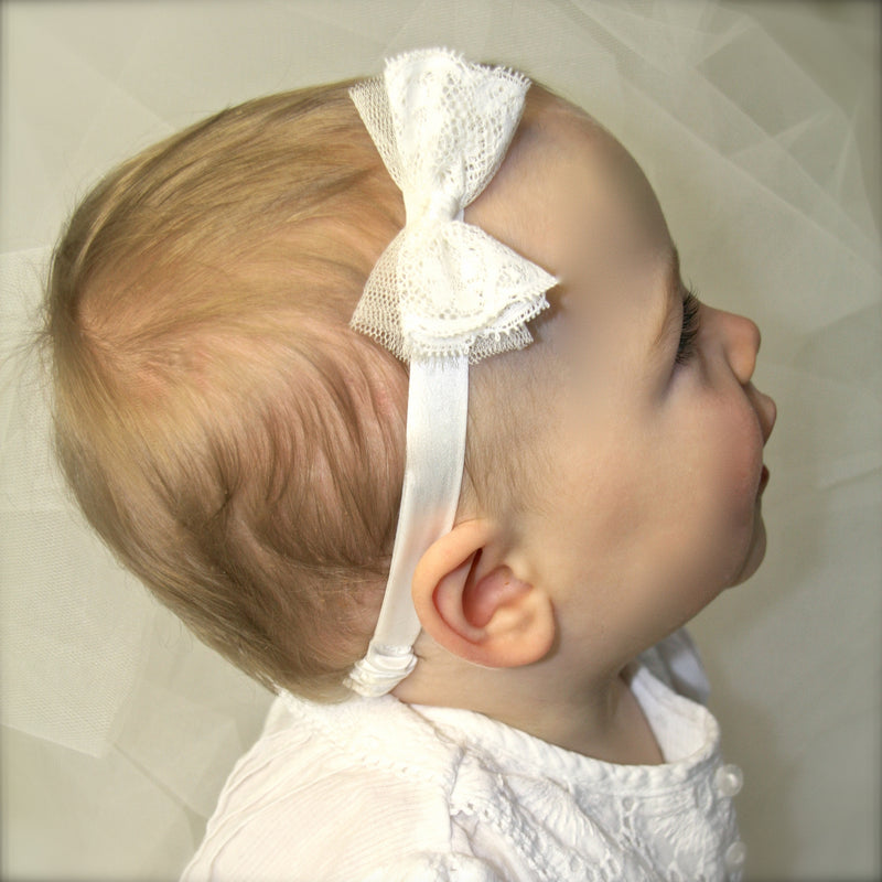Little Love Christening Headbands for babies and toddlers, lace bow baby headband, Ivory silk baby Headband, Christening headband for baby,  Ivory silk headband beautiful for christening or wedding, Ivory Silk Baby Headband for baptismm, Baptism headband for baby, lace bow baby headband, Silk Babies Hairband, 