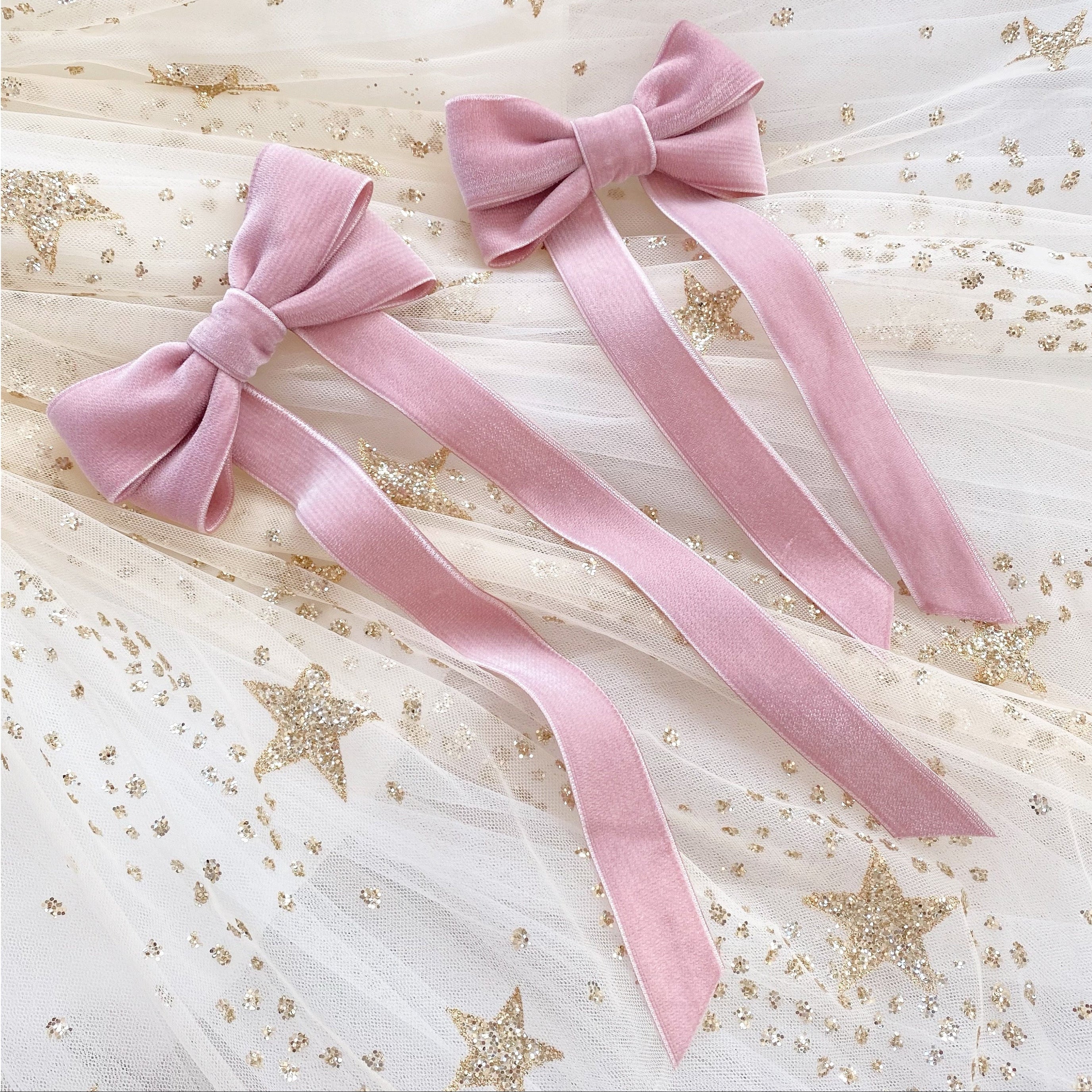 Little Love Ever After Pink Azalea Bow Barrette, Velvet christmas bows with Fable Heart gold Star tutu