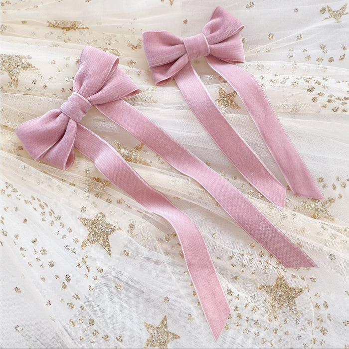 Little Love Ever After Pink Azalea Bow Barrette, Velvet christmas bows with Fable Heart gold Star tutu