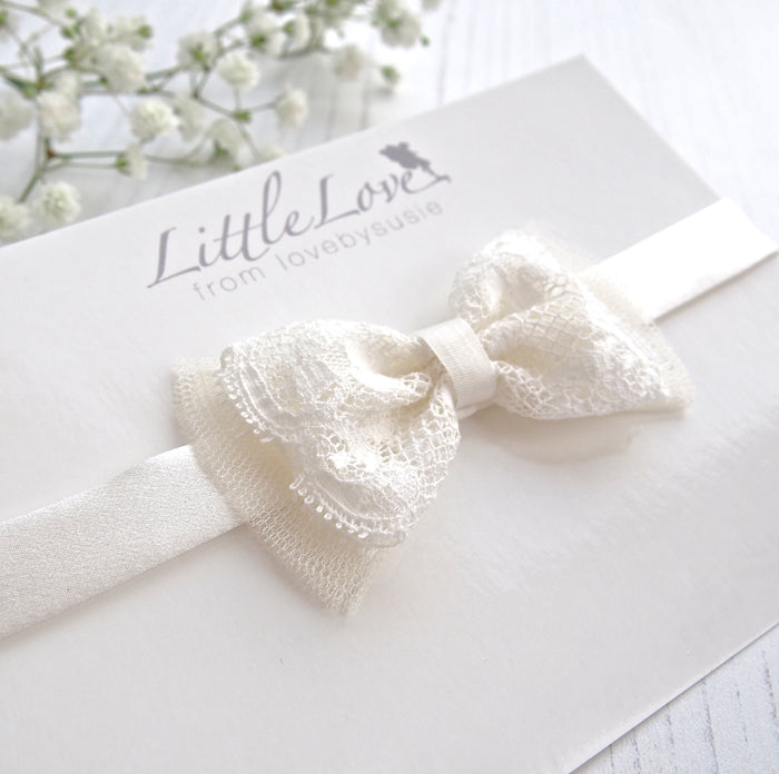 Little Love Christening Headbands for babies and toddlers, lace bow baby headband, Ivory silk baby Headband, Christening headband for baby,  Ivory silk headband beautiful for christening or wedding, Ivory Silk Baby Headband for baptismm, Baptism headband for baby, lace bow baby headband, Silk Babies Hairband, 