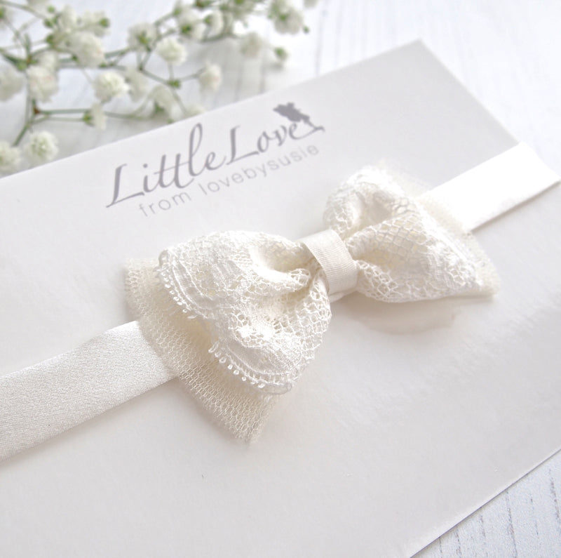 Little Love Christening Headbands for babies and toddlers, lace bow baby headband, Ivory silk baby Headband, Christening headband for baby,  Ivory silk headband beautiful for christening or wedding, Ivory Silk Baby Headband for baptismm, Baptism headband for baby, lace bow baby headband, Silk Babies Hairband, 