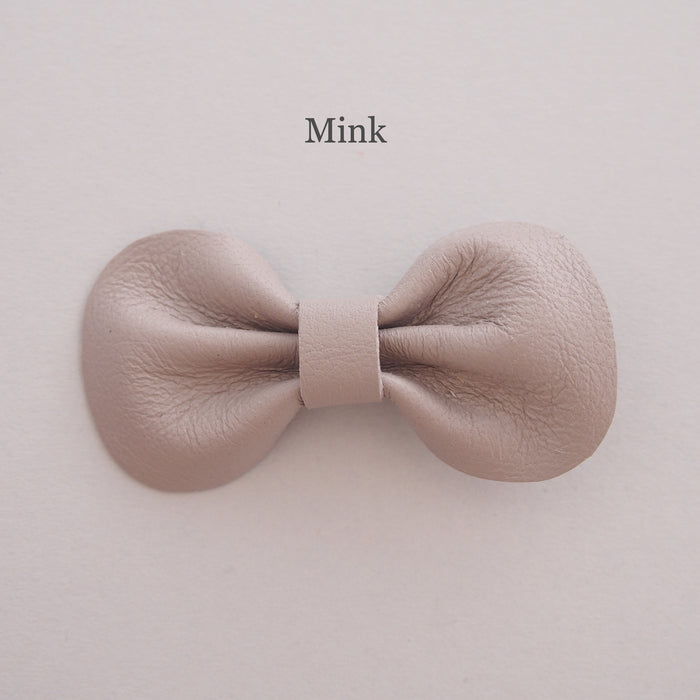 Mini Leather bow hair clip set, mink hair bow clip for toddler, pick your own colour bows, neutral bows for babies, taupe bows for toddlers, mink bows for girls, custom bow hair clip colours, baby bow hair clips, Baby hair clips in taupe mink, neutral colour bows for girls, neutral Toddler hair clips, neutral leather bows, mink baby hair clips, mink hair bows, mini bows in neutrals for babies and toddlers