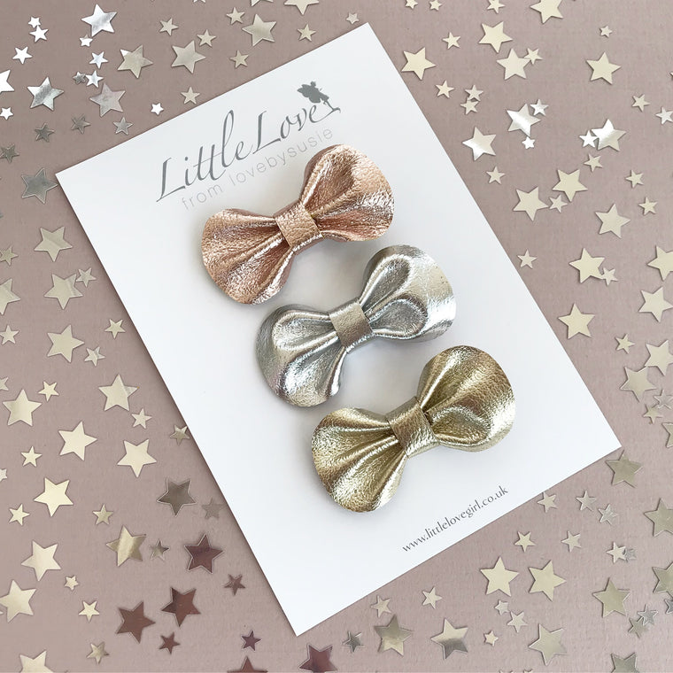 Mini Bow Hair Clip Set / METALLICS