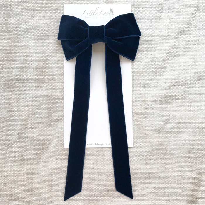 Oversized Velvet Bow Hair Barrette/ NAVY