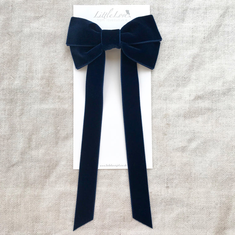 Oversized Velvet Bow Hair Barrette/ NAVY