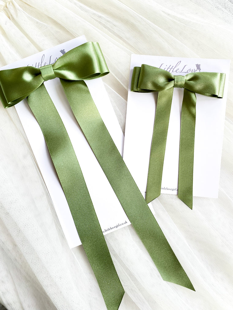 FLEUR Petite Satin Bow / WILLOW GREEN