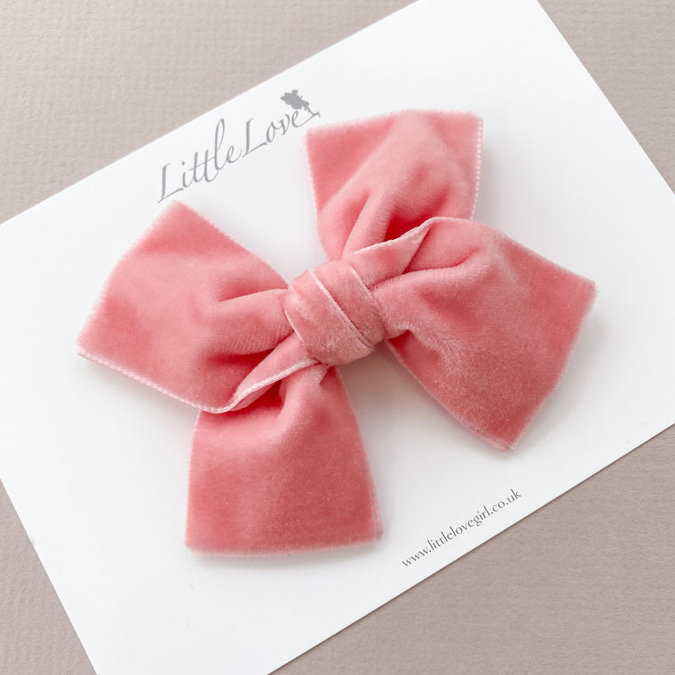Velvet Bow Hair Clip/ Vintage Rose