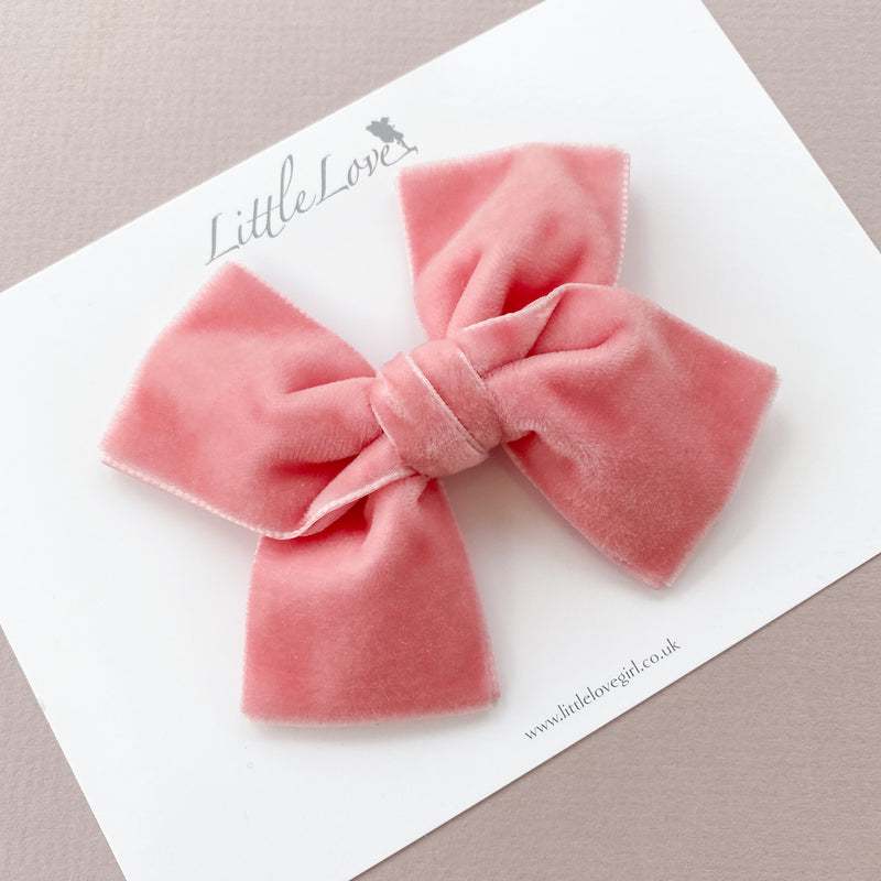 Velvet Bow Hair Clip/ Vintage Rose