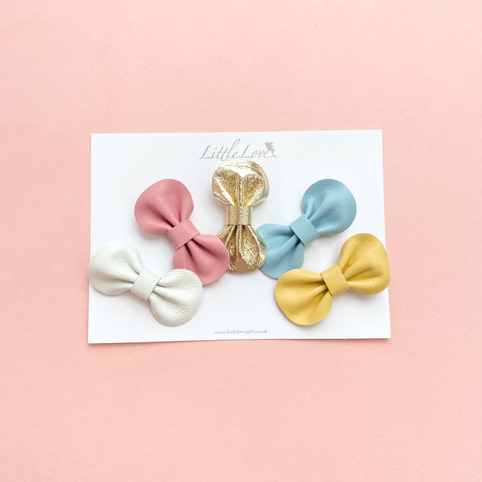 RAINBOW Set of Mini Leather Bow Clips