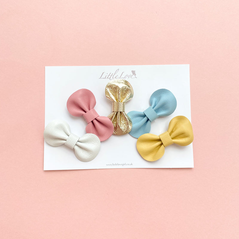 RAINBOW Set of Mini Leather Bow Clips