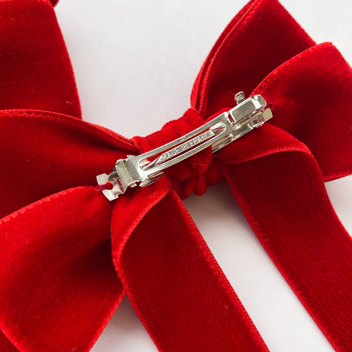 Little Love 'Ever After' velvet bow hair clip in true red, red velvet hairbow for christmas, red velvet hairbow, red velvet bow barrette, bow barrette, Christmas Hair bows, girls hair accessories uk, red Christmas hair bow, red velvet bow hair clip, Large Red Velvet Hair Bow, Girls Red Hair bow in velvet, french barrette clip, genuine made in france barrette
