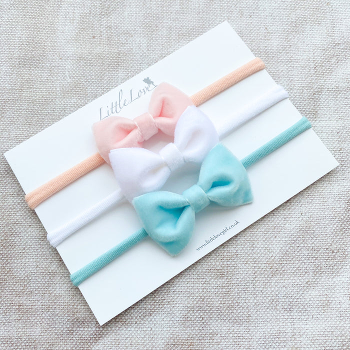 Velvet Baby Bow Headband Set/ Pastel