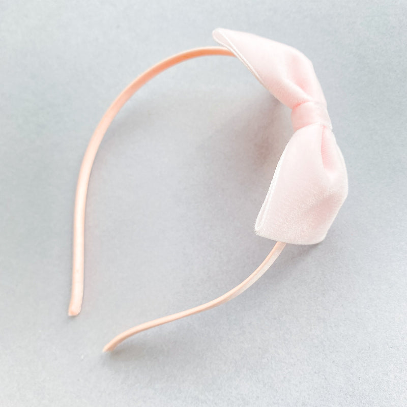 Velvet Bow Alice Band / Pale Pink
