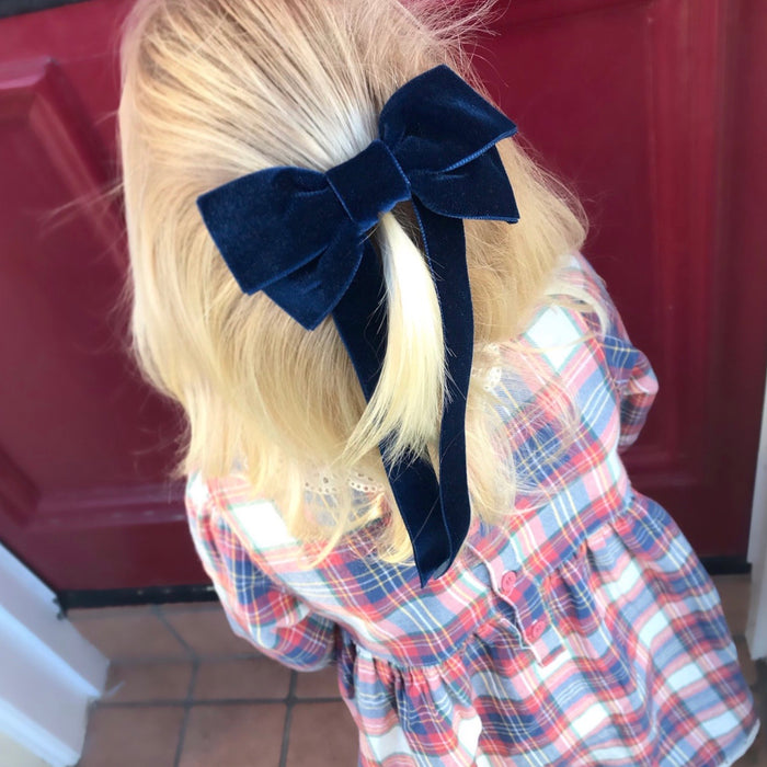 Oversized Velvet Bow Hair Barrette/ NAVY
