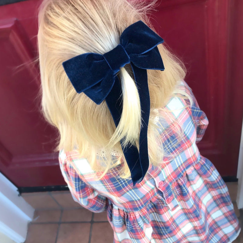 Oversized Velvet Bow Hair Barrette/ NAVY