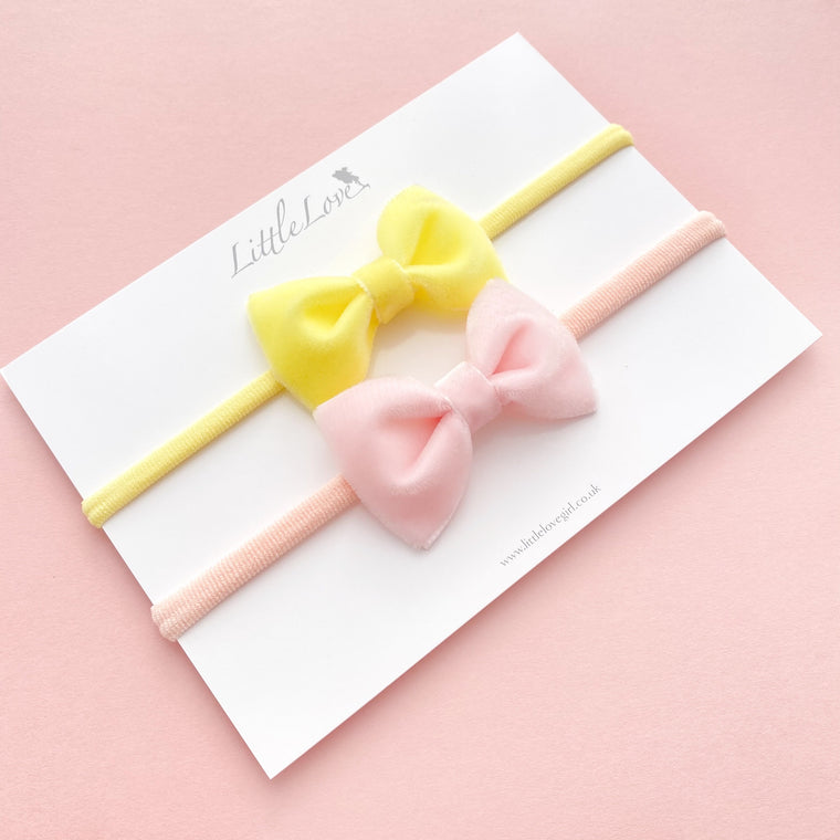 Velvet Baby Bow Headband Set / Easter Chick