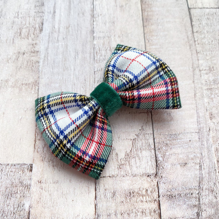 LITTLE Tartan Bow / White & Emerald