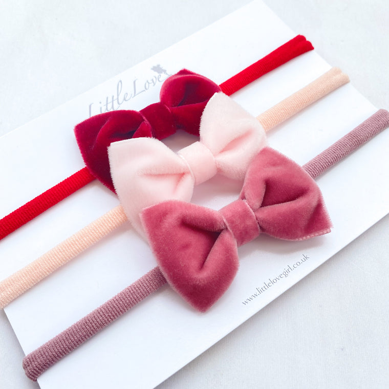 Velvet Baby Bow Set / ROSE