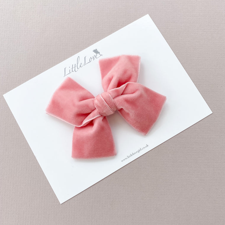 Velvet Bow Hair Clip/ Vintage Rose