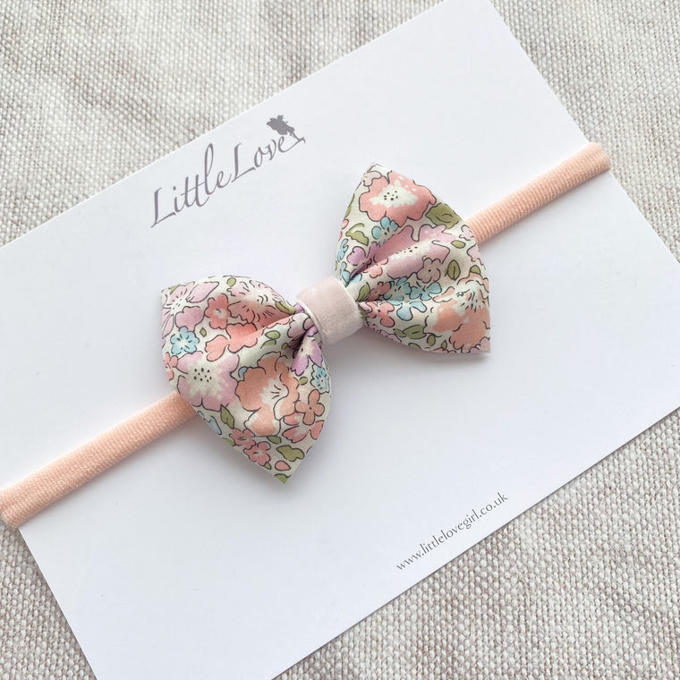 Liberty Baby Bow Headband, Liberty Michelle Bow for baby, Liberty floral baby bow headband, baby headband wirh bow in Liberty Michelle 