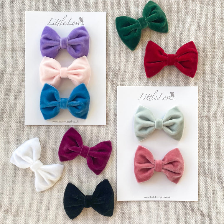 Little Velvet Bow Clips Set / Custom Colours