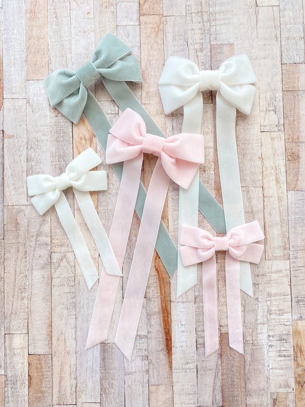FABLE Velvet Bow Hair Barrette/ PALE PINK