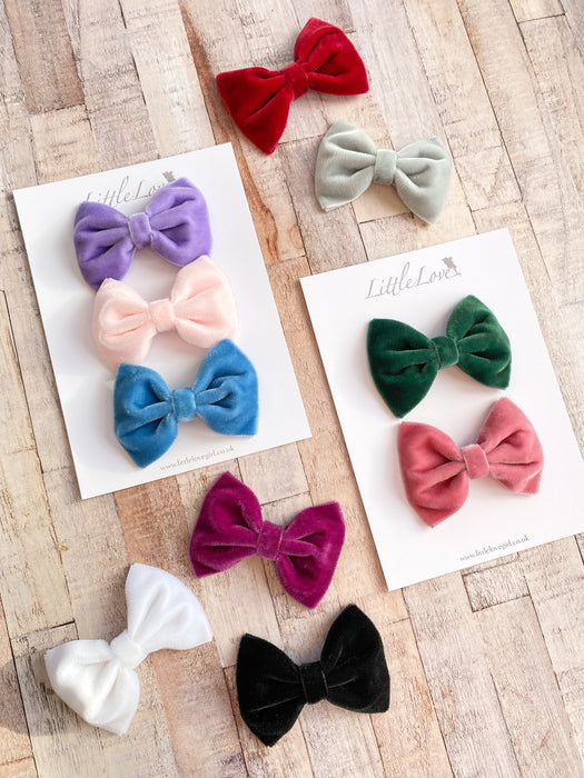 Little Velvet Bow Clips Set / Custom Colours