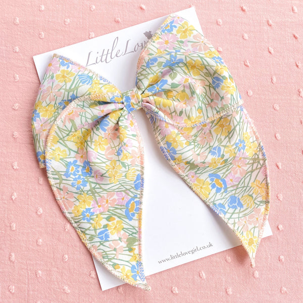 Shop Little Love Liberty hair bow in Meadowland Print, Prairie style bow, Liberty London Meadowland floral bow hair clip, Liberty floral print cotton bow hair clips for little girls, floral print cotton bow hair clip, liberty hair bows, liberty print hair bows, uk handmade hair bows, Liberty Meadowland, Liberty bow 