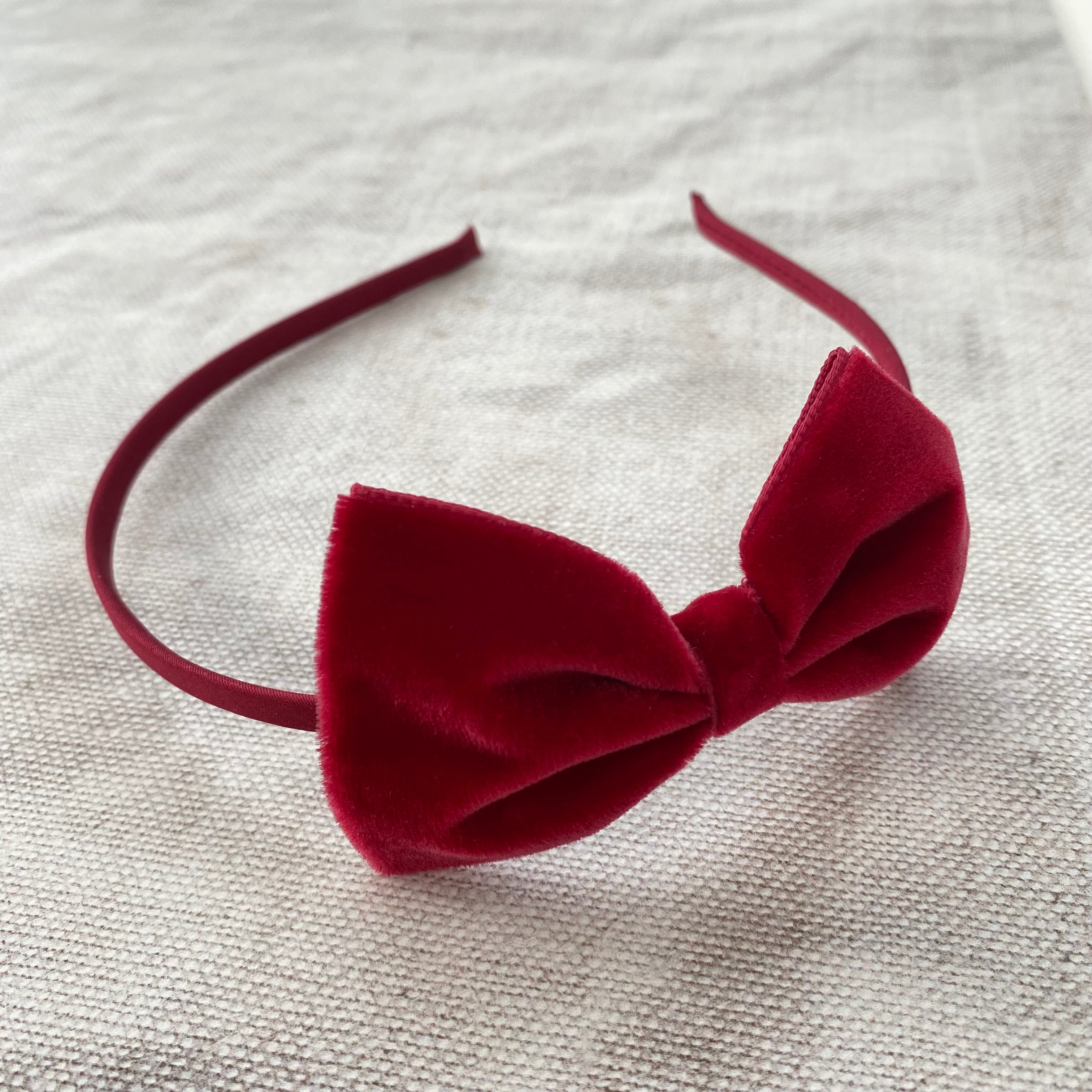Velvet Bow Alice Band / Ruby Red