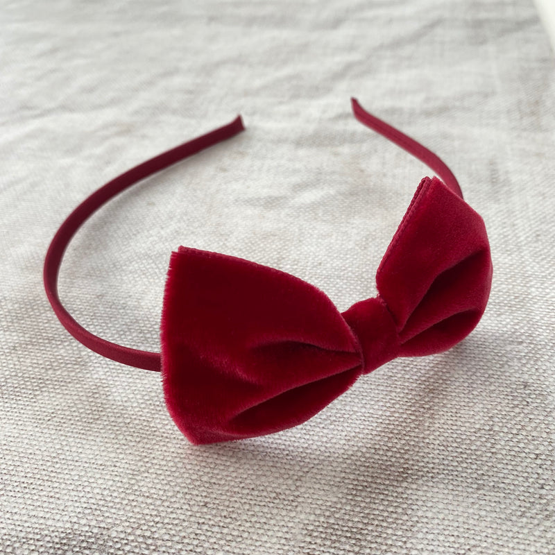 Velvet Bow Alice Band / Ruby Red