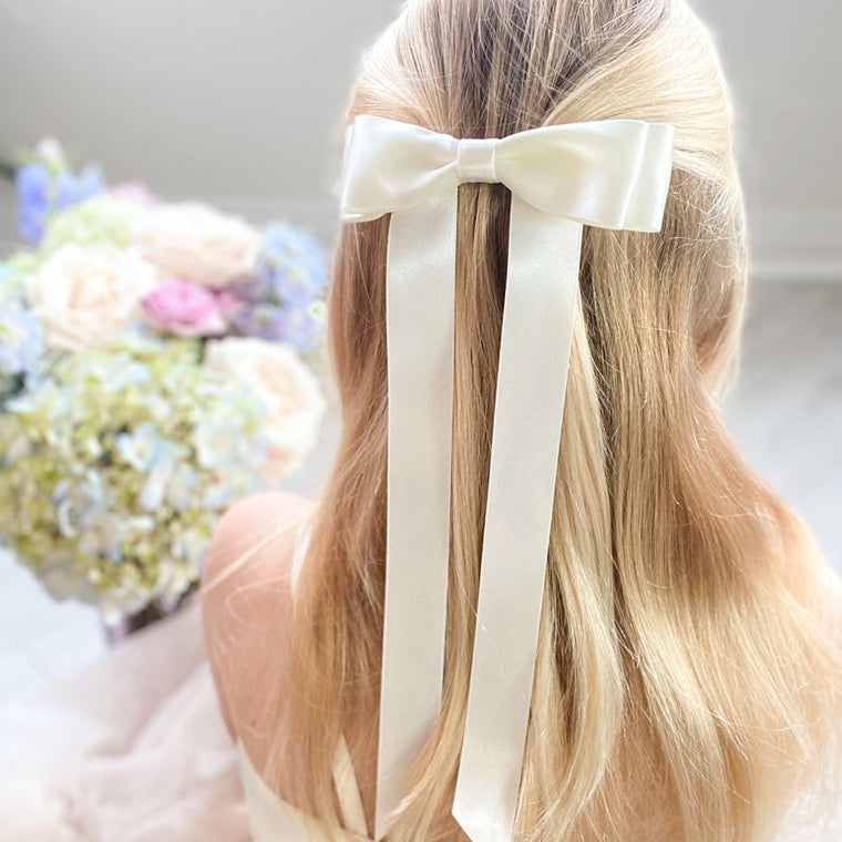 FLEUR Satin Bow Barrette / IVORY