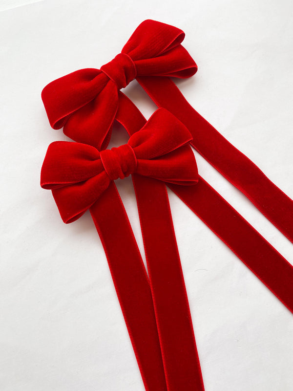 Velvet Bow Barrette/ EVER AFTER / TRUE RED