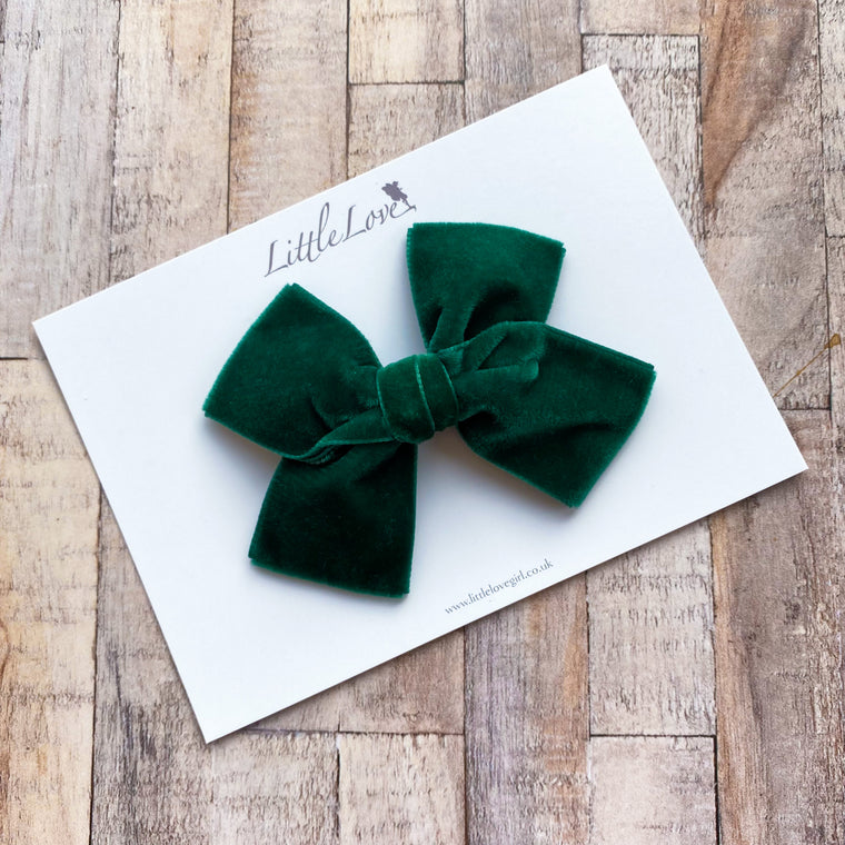Velvet Bow Hair Clip/ EMERALD