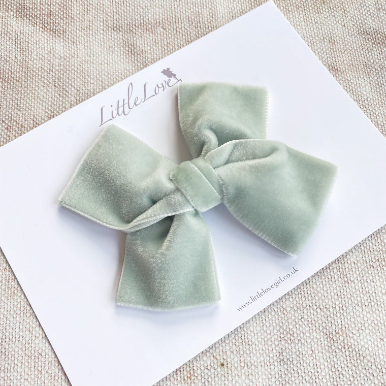 Velvet Bow Hair Clip/ Mist