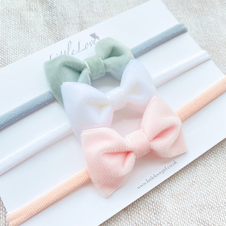Velvet Bow Baby Headband/ Pastels