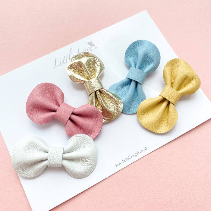 RAINBOW Set of Mini Leather Bow Clips