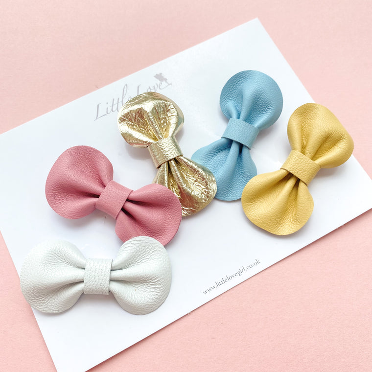 RAINBOW Set of Mini Leather Bow Clips