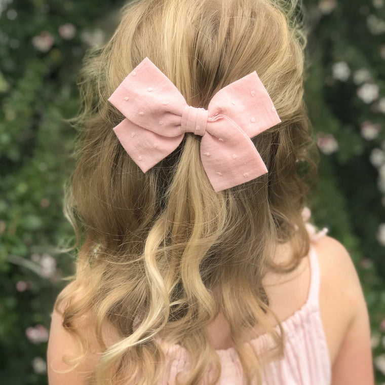 Oversized Swiss Dot Cotton Bow / Pink