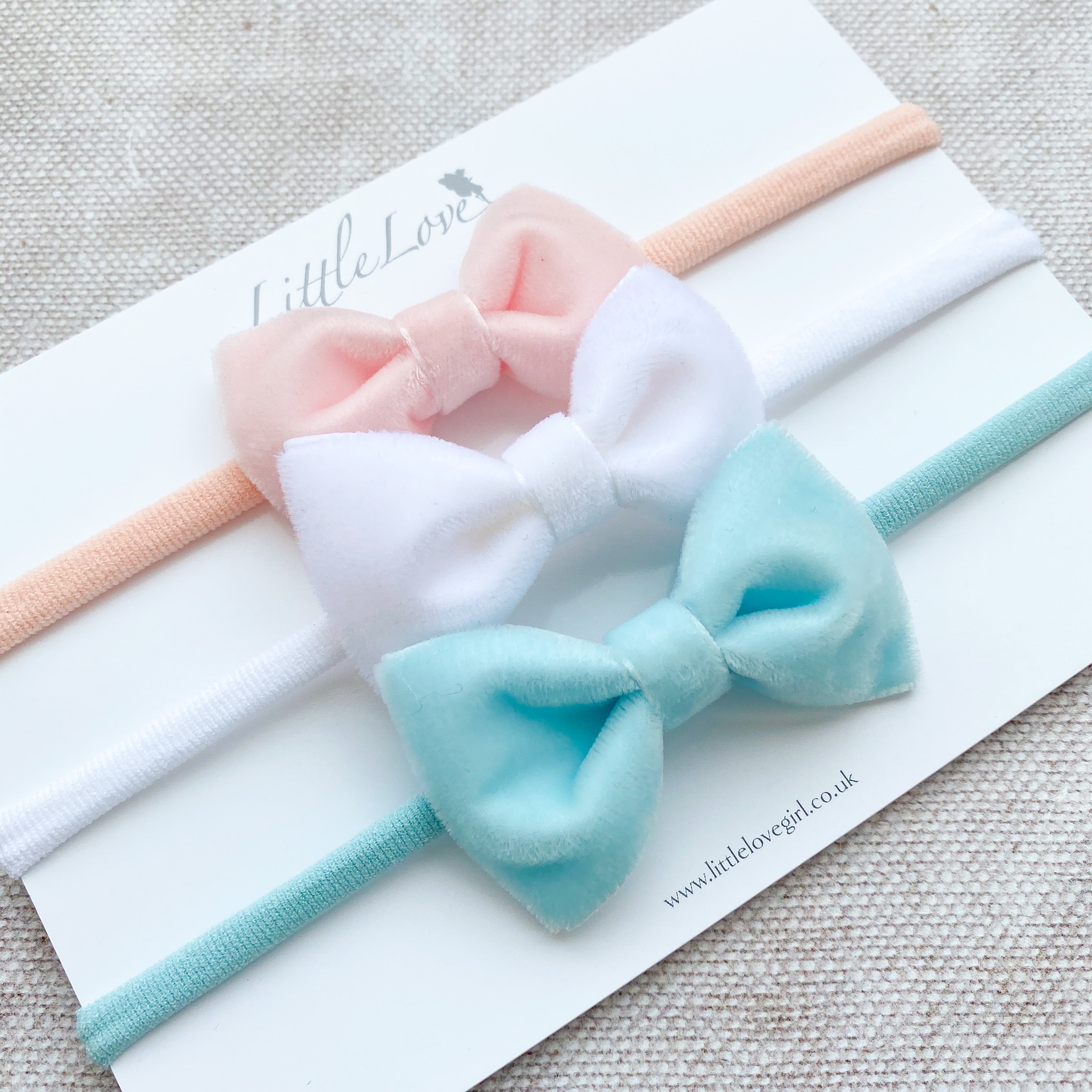 Velvet Baby Bow Headband Set/ Pastel