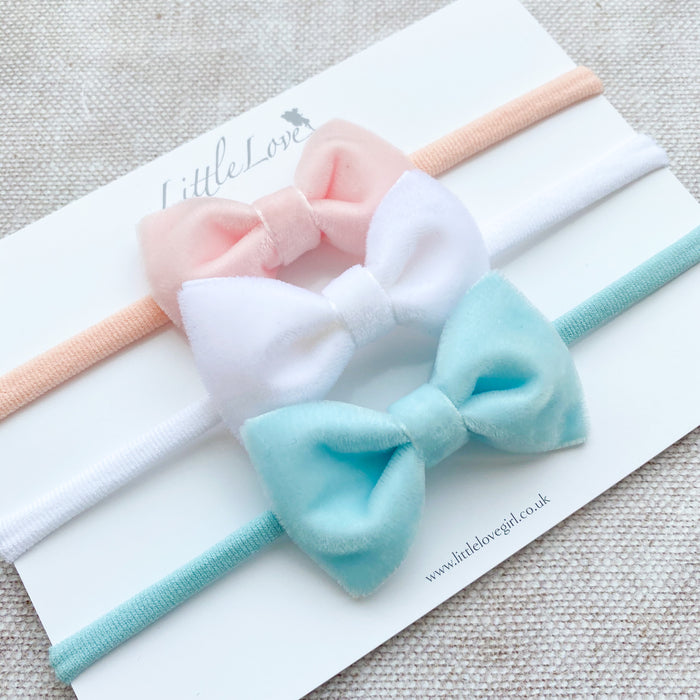 Velvet Baby Bow Headband Set/ Pastel
