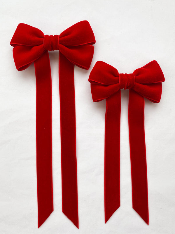 Little Love 'Ever After' velvet bow hair clip in true red, red velvet hairbow for christmas, red velvet hairbow, red velvet bow barrette, bow barrette, Christmas Hair bows, girls hair accessories uk, red Christmas hair bow, red velvet bow hair clip, oversize red velvet boww