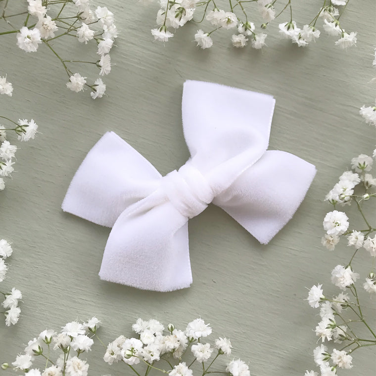Flower Girl Velvet Hair Bow/Ivory or White