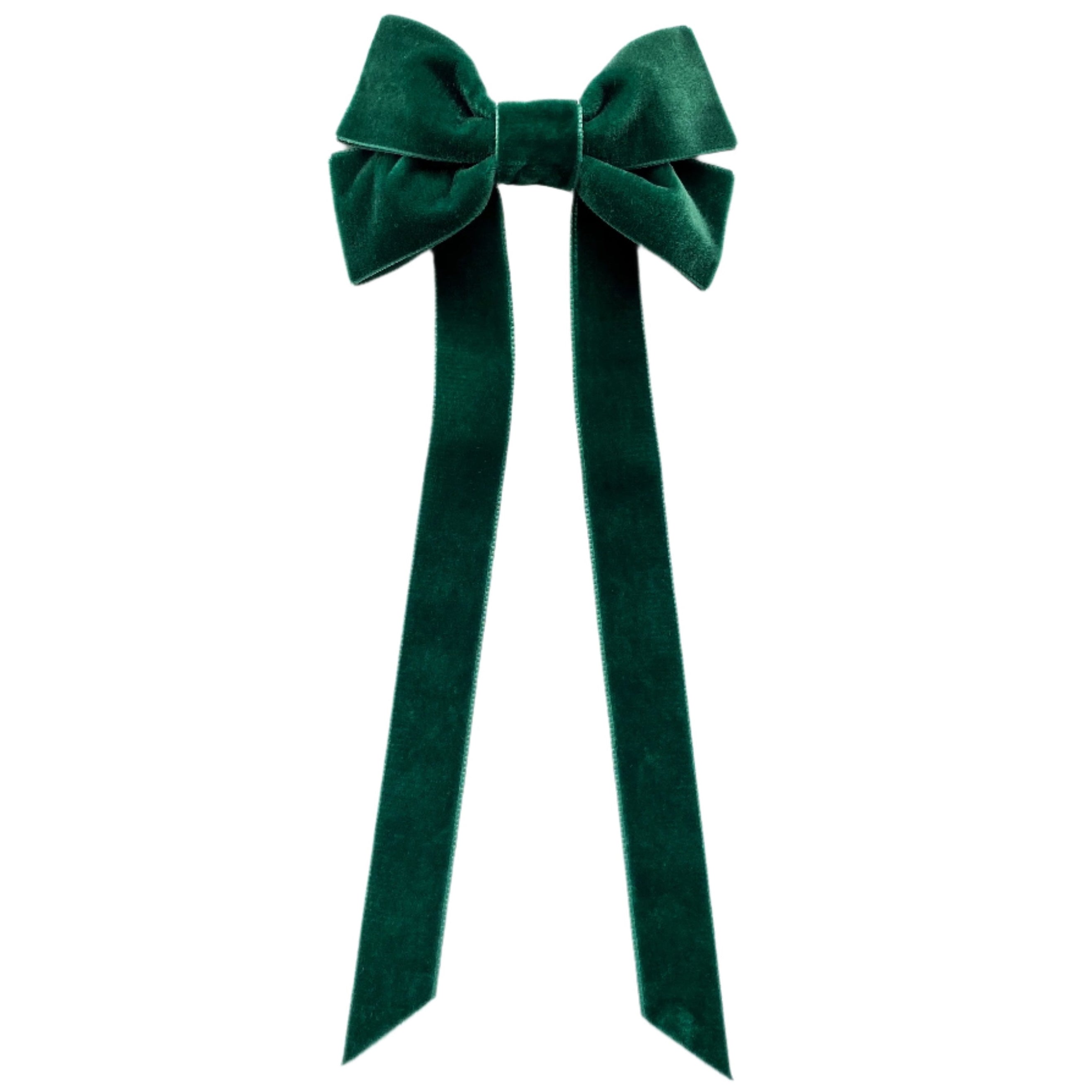 Emerald Green velvet hair bow for child on a white background