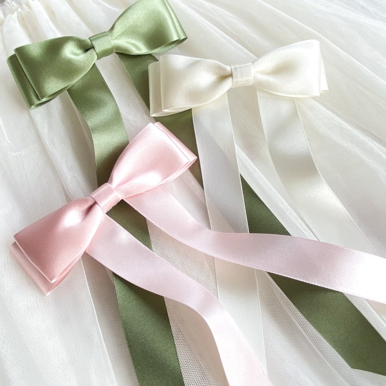 FLEUR Satin Bow Barrette/ WILLOW GREEN