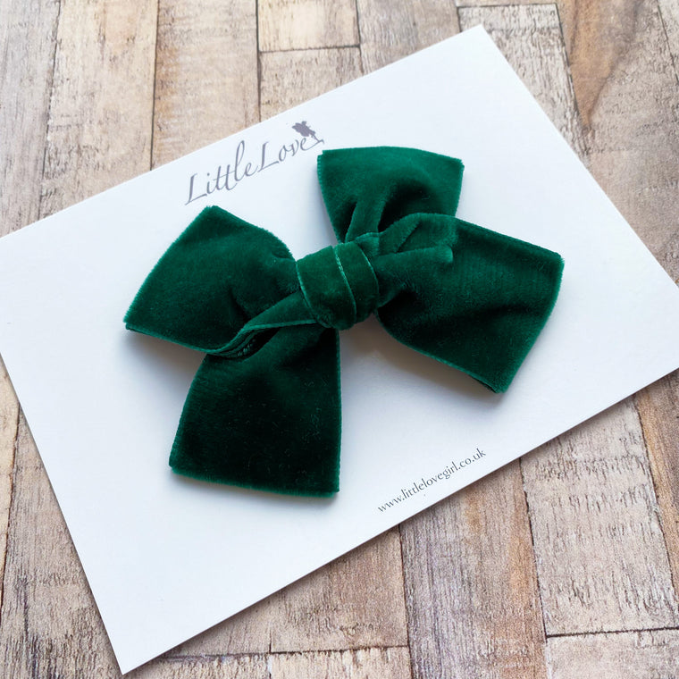 Velvet Bow Hair Clip/ EMERALD
