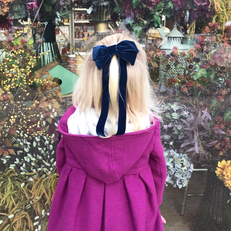 Oversized Velvet Bow Hair Barrette/ NAVY