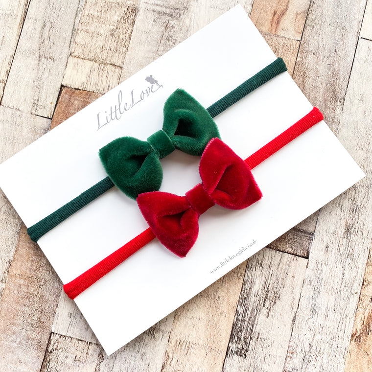 Velvet Baby Bow Headband Set /Christmas