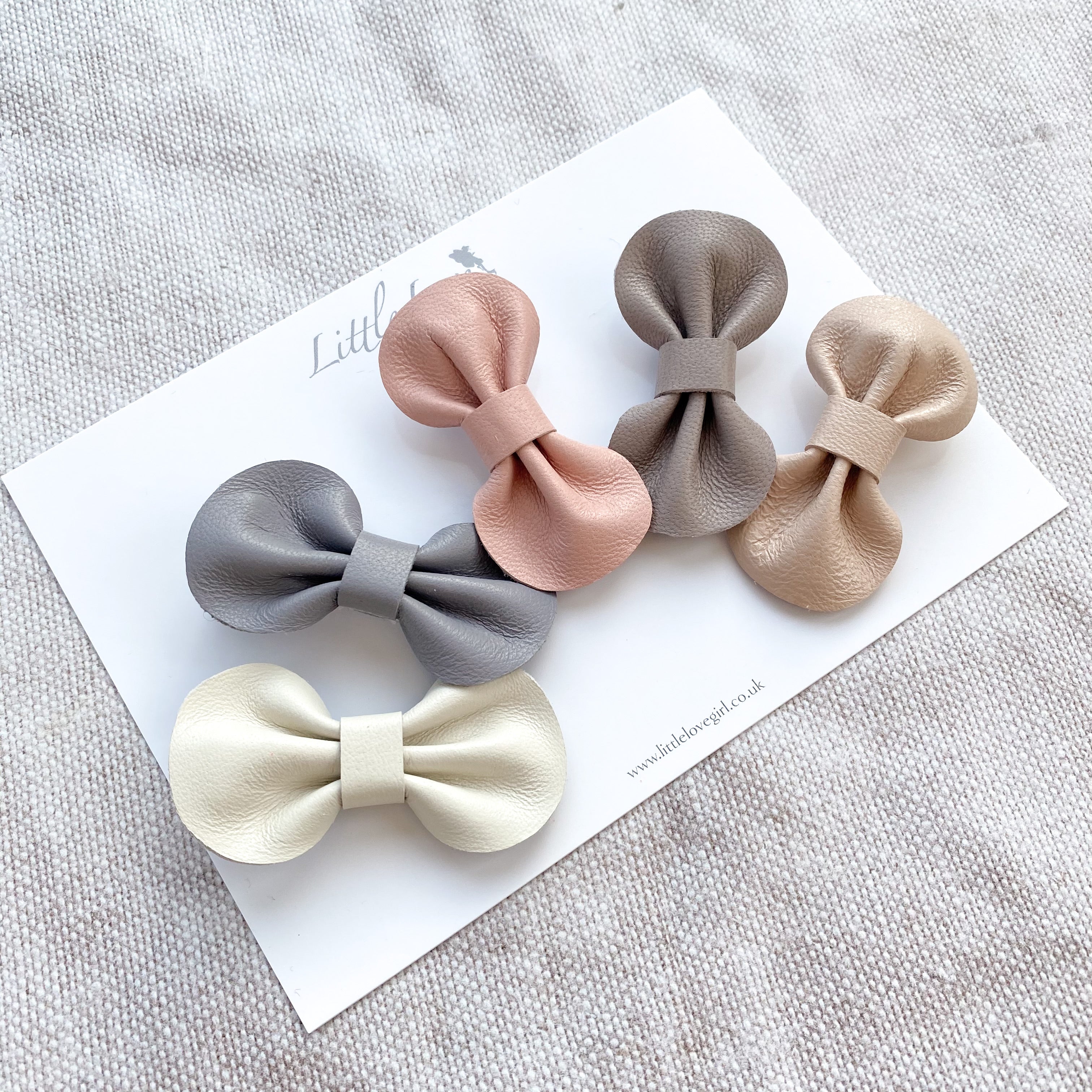 Baby or Toddler neutral set of leather bow hair clips, in pretty neutral colours, Baby Hair Accessories, Baby Hair Clips, Toddler Hair Bows, Leather Bows, rainbow hair clips, rainbow hair bows, neutral leather bows, neutral hair bow clips, neutral rainbow hair clip gift, neutral rainbow gifts for girls