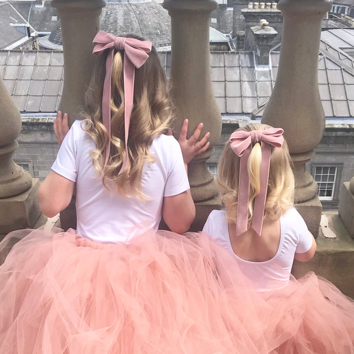 Little Love velvet bow hair clip in pink or ivory, flower girl bow hair clip, large velvet bow uk, ivory velvet hair bow, bow for flower girl, pink flower girl bow, flower girl hair accessories uk, uk flower girl accessory, Pink velvet hairbow, blush pink velvet hairbow, velvet bow barrette, Flower gitl outfit, flower girl tutu skirt