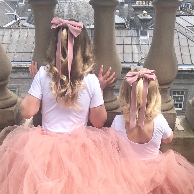 Little Love velvet bow hair clip in pink or ivory, flower girl bow hair clip, large velvet bow uk, ivory velvet hair bow, bow for flower girl, pink flower girl bow, flower girl hair accessories uk, uk flower girl accessory, Pink velvet hairbow, blush pink velvet hairbow, velvet bow barrette, Flower gitl outfit, flower girl tutu skirt